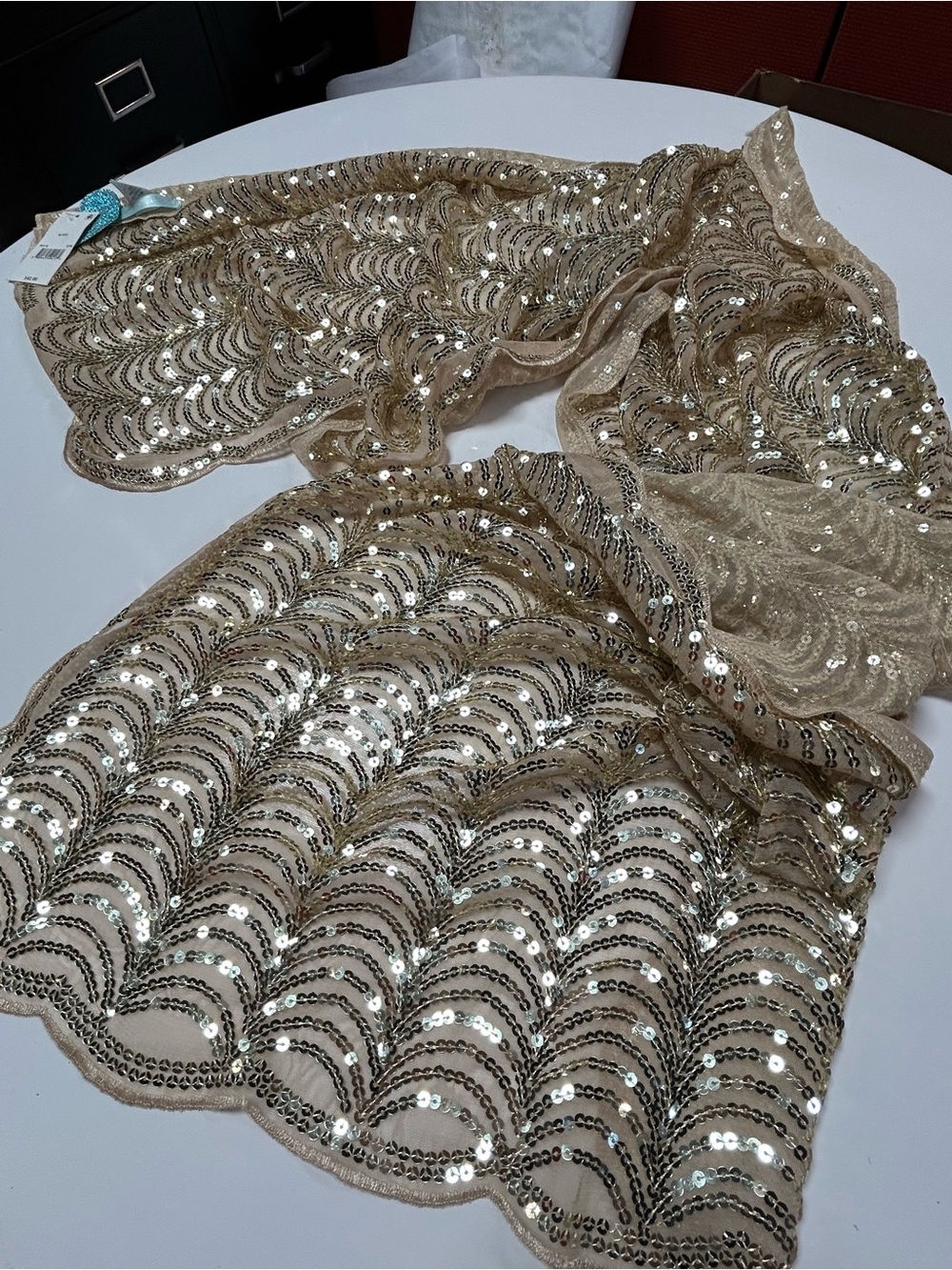 NWT Betsey Johnson large beautiful Sequin Deco Scarf in Gold